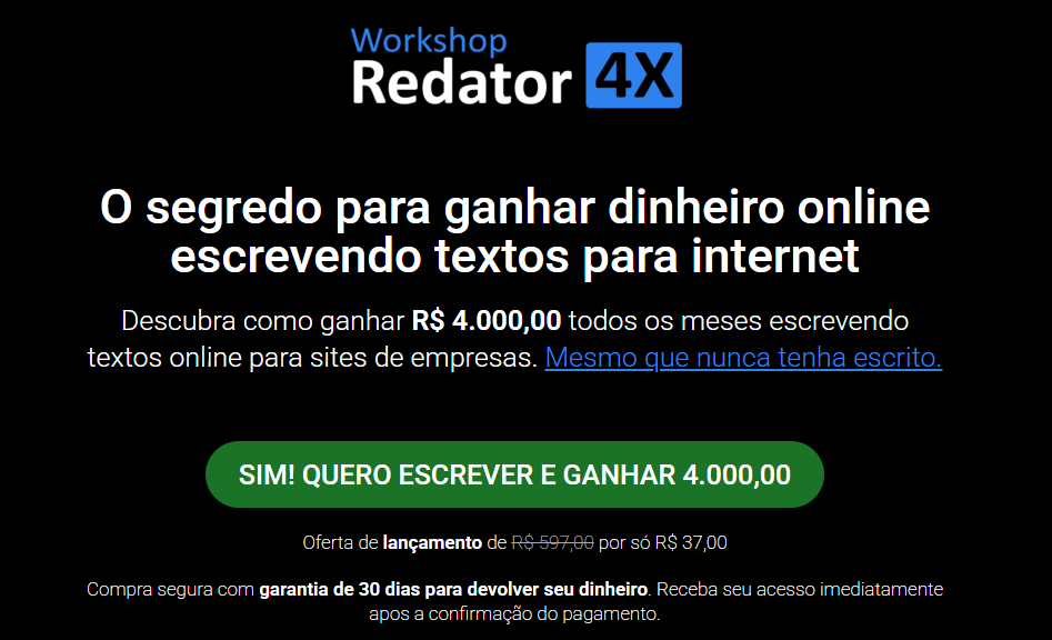 Print da home do site Workshop Redator 4x.