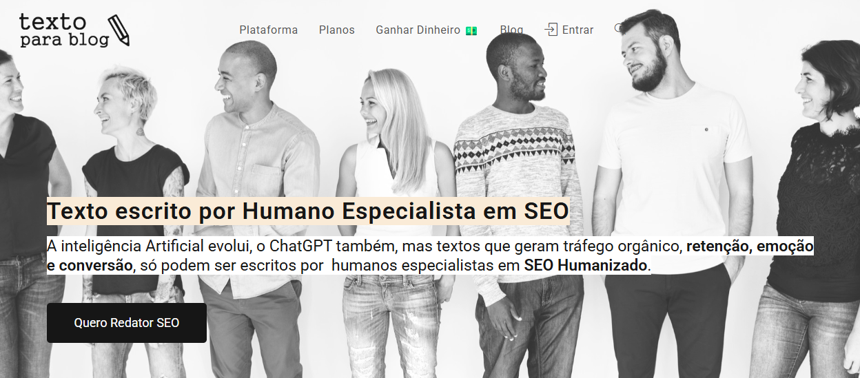 Print da home do site Texto para Blog.